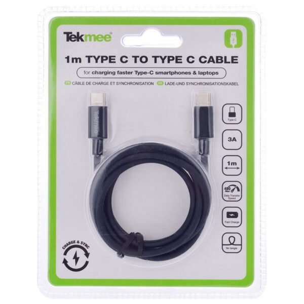Tekmee Fast Charge Type-C/Type-C Charge & Sync Cable 1m