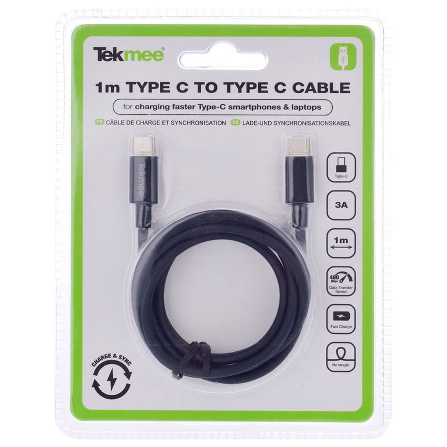 Tekmee Fast Charge Type-C/Type-C Charge & Sync Cable 1m